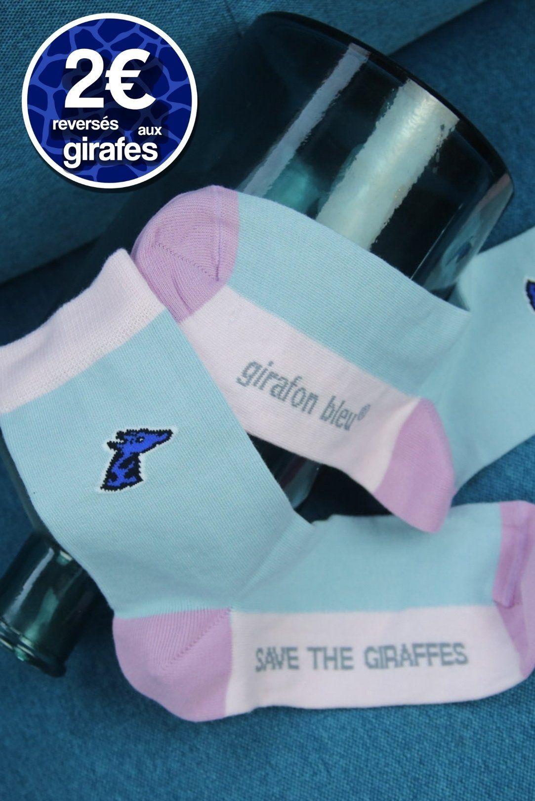 Chaussettes - Color block girafon bleu
