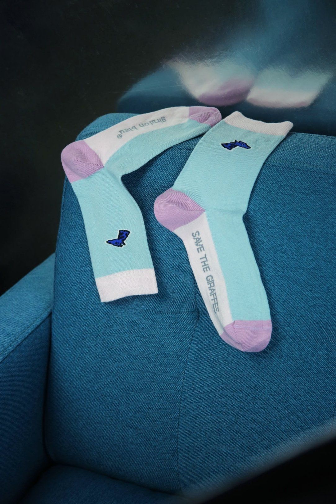 Chaussettes - Color block girafon bleu