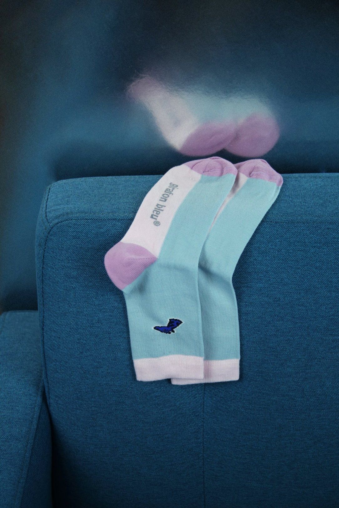 Chaussettes - Color block girafon bleu