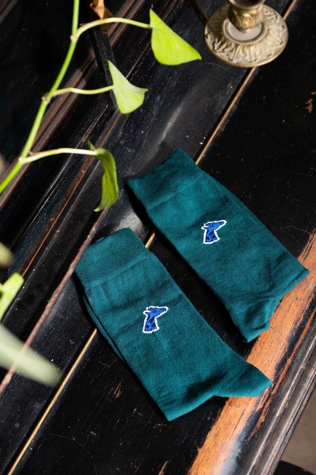 Chaussettes - Vert Bouteille girafon bleu