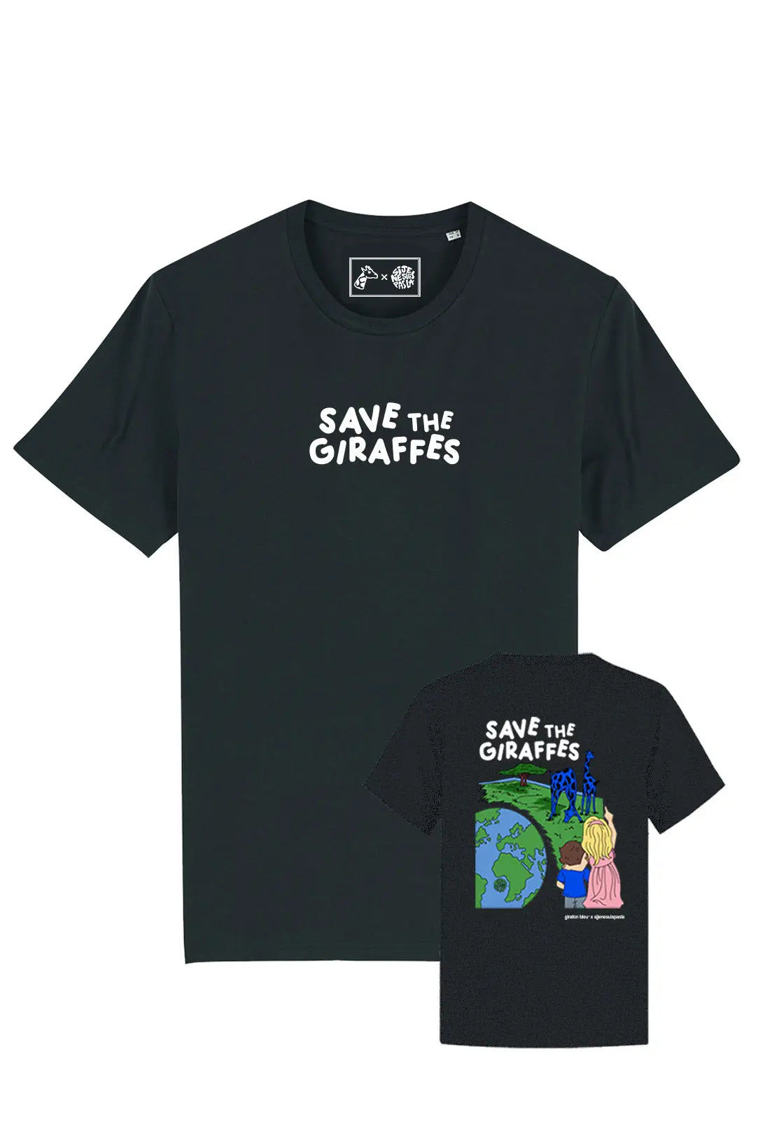 Tee-shirt noir collab n°3 - unisexe girafon bleu